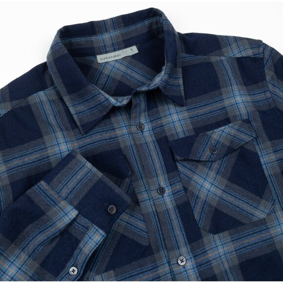 Icebreaker Merino Wool Flannel Shirt Men's Small Blue Navy Plaid Outdoor - Picture 1 of 14